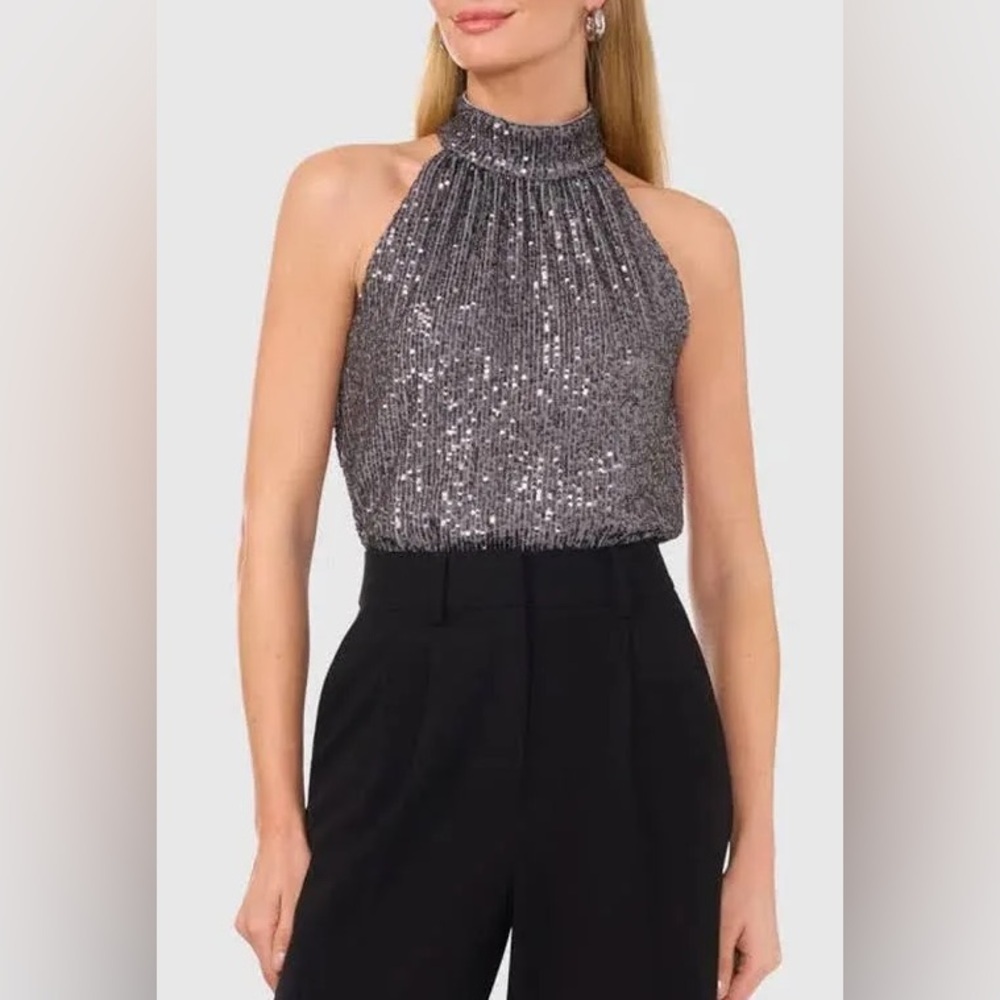 Halogen Sequin Halter Top - Dark Silver